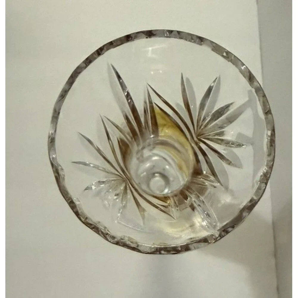 Clear & Amber Cut Glass Vase, Etched Floral Pattern, Decorative, 12 in